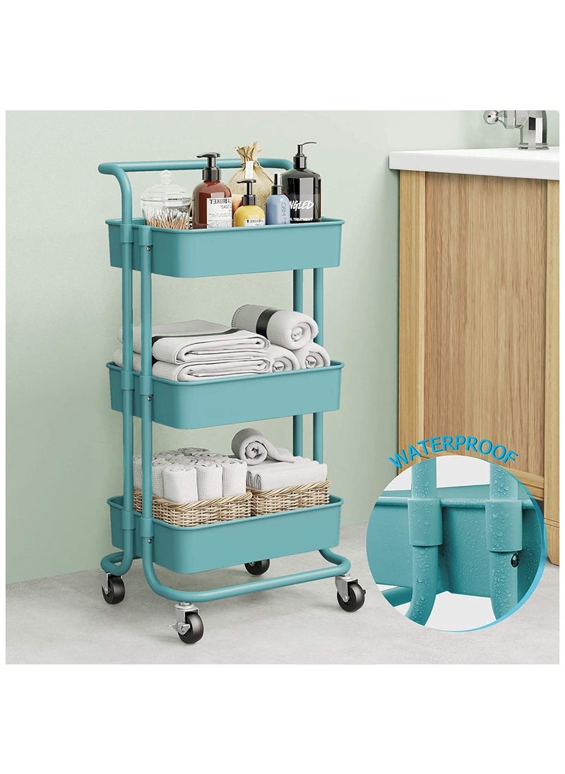 3 Tier Rolling Utility Cart with Wheels and Handle Green