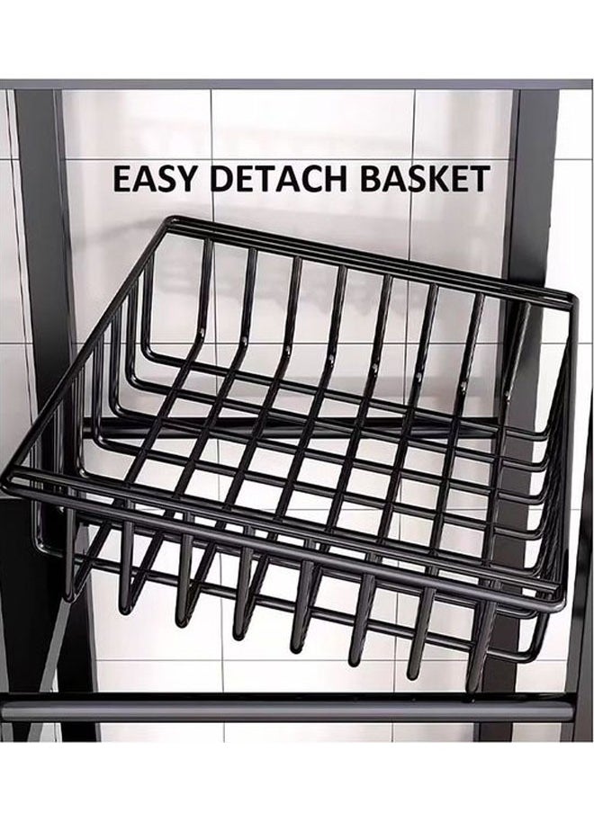 4-Tier Kitchen Racks, Three Mesh Baskets, With Wheels For Easy Movement, Black