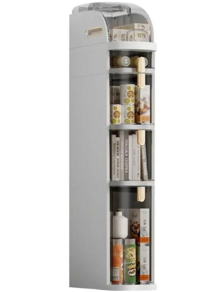 4-Tier Slim Bathroom Storage Cabinet | Laundry Room Organization | Kitchen Organizers and Storage | Freestanding, Narrow, Tall | Small Space Storage | Rounded Drawers