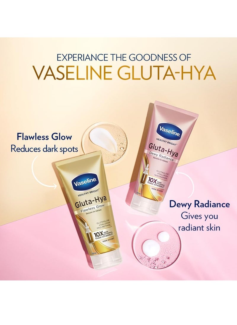 Vaseline Gluta-Hya Flawless Glow Lotion for Face & Body | Gives Brighter Skin | Glutathione & Pro-Retinol Infused Moisturizer, 200ml