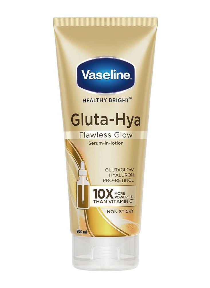 Vaseline Gluta-Hya Flawless Glow Lotion for Face & Body | Gives Brighter Skin | Glutathione & Pro-Retinol Infused Moisturizer, 200ml