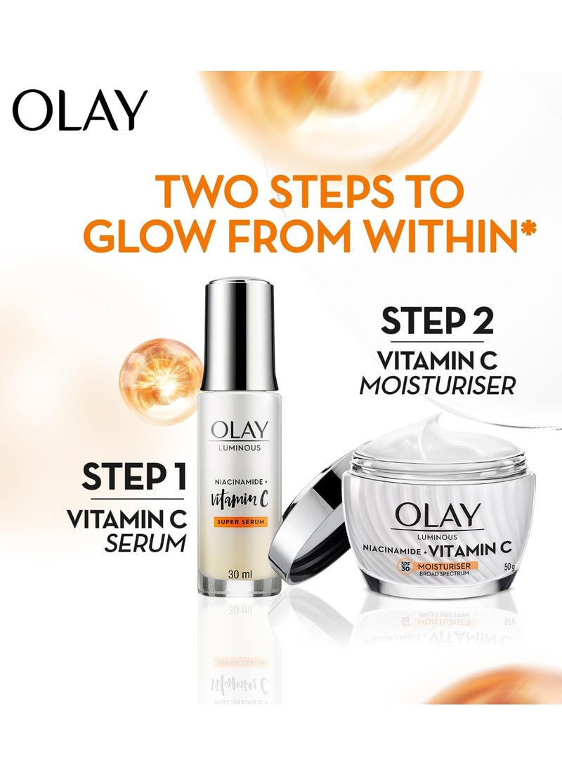 Olay Vitamin C Face Cream with SPF30 l Brightens Skin and Reveals Glow | Smooth Texture with Niacinamide l Paraben and Sulphate Free | Normal, Oily, Dry and Combination Skin l 50g