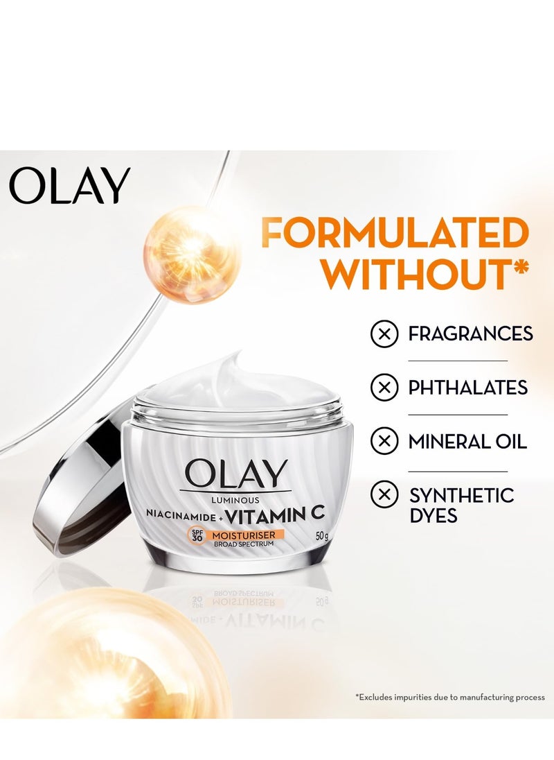 Olay Vitamin C Face Cream with SPF30 l Brightens Skin and Reveals Glow | Smooth Texture with Niacinamide l Paraben and Sulphate Free | Normal, Oily, Dry and Combination Skin l 50g