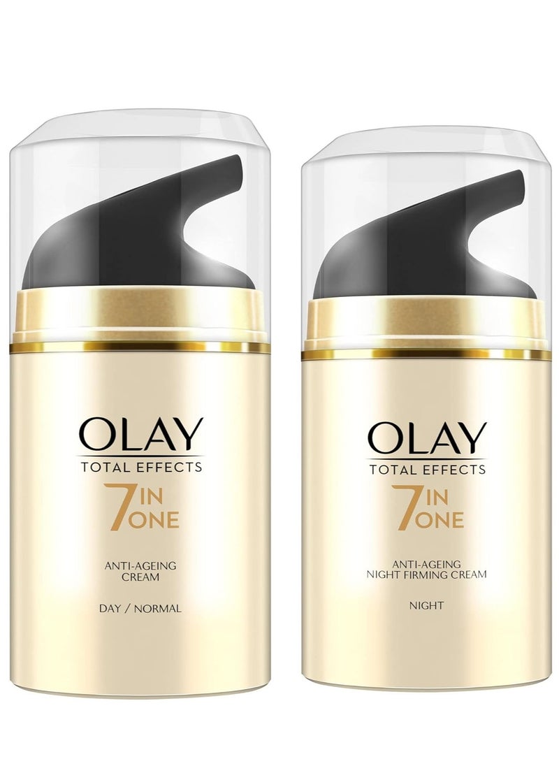 Olay Total Effects Slay All Day Pack - Day Cream 50gm + Night Cream 50 gm| Fights 7 Signs of Ageing | With Niacinamide and Green Tea Extracts | Normal, Oily, Dry, Combination Skin | Pack of 2