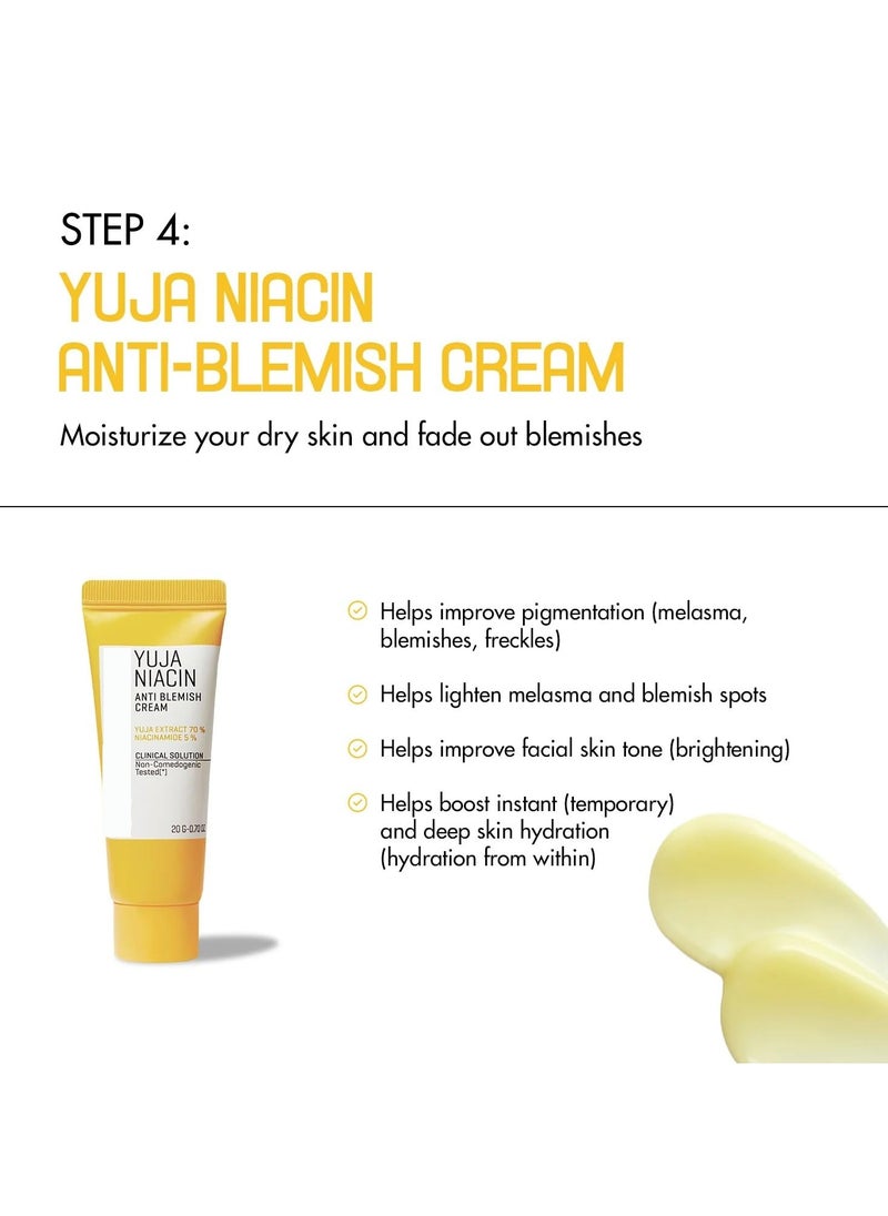 Yuja Niacin Anti-Blemish Starter Kit - Includes Toner 30ml + Serum 10ml + Gel Cream 30g + Sleeping Mask 20g - For Natural Brightning of Skin - Set of 4 Travel Kit