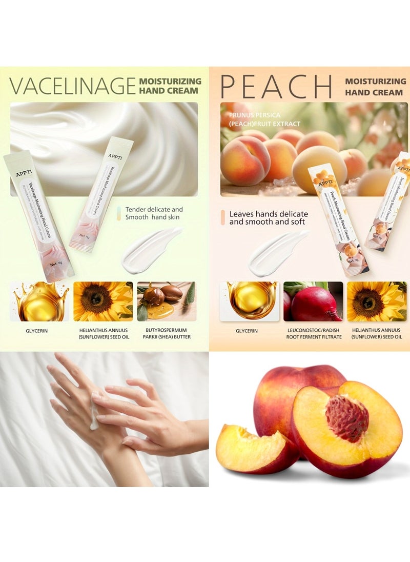 80Pcs Moisturizing Hand Cream Relieves and Repairs Hand Lotion Travel Size Hand Cream 5 Variety Fragrance Vacelinage Peach Lavender Pomegranate and Coconut Hand Cream Sachets