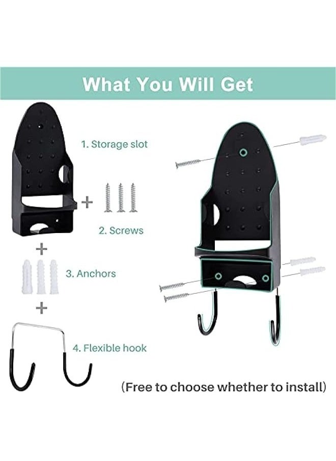 15cm Width Ironing Board Hanger with Heat Resistant Iron Rack and Hooks - Wall Mount Ironing Board Holder