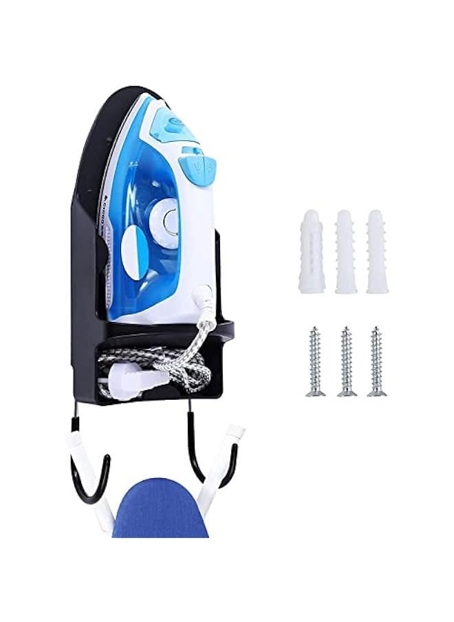 15cm Width Ironing Board Hanger with Heat Resistant Iron Rack and Hooks - Wall Mount Ironing Board Holder