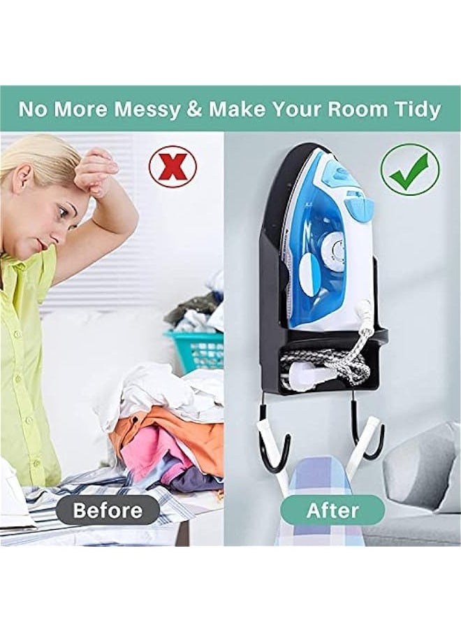 15cm Width Ironing Board Hanger with Heat Resistant Iron Rack and Hooks - Wall Mount Ironing Board Holder