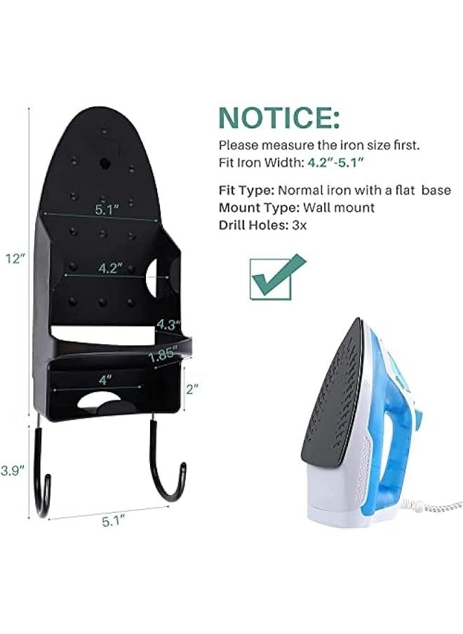 15cm Width Ironing Board Hanger with Heat Resistant Iron Rack and Hooks - Wall Mount Ironing Board Holder