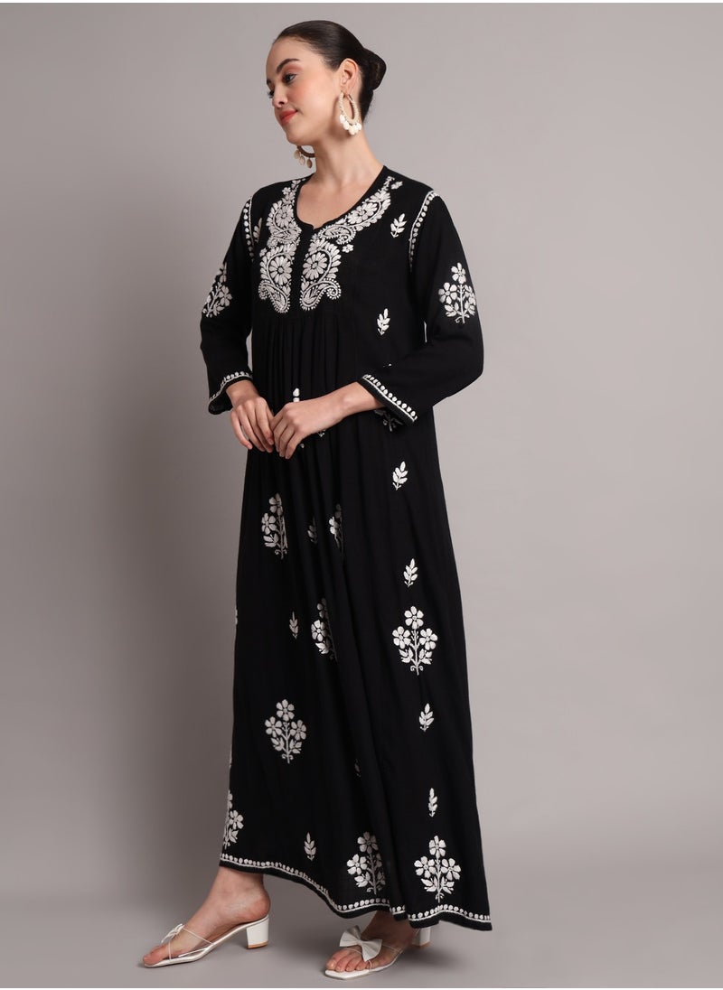 Hand Embroidered Chikankari Rayon Jalabiya-AL4012