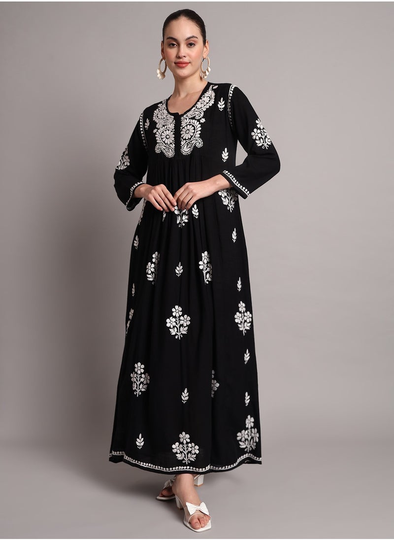 Hand Embroidered Chikankari Rayon Jalabiya-AL4012