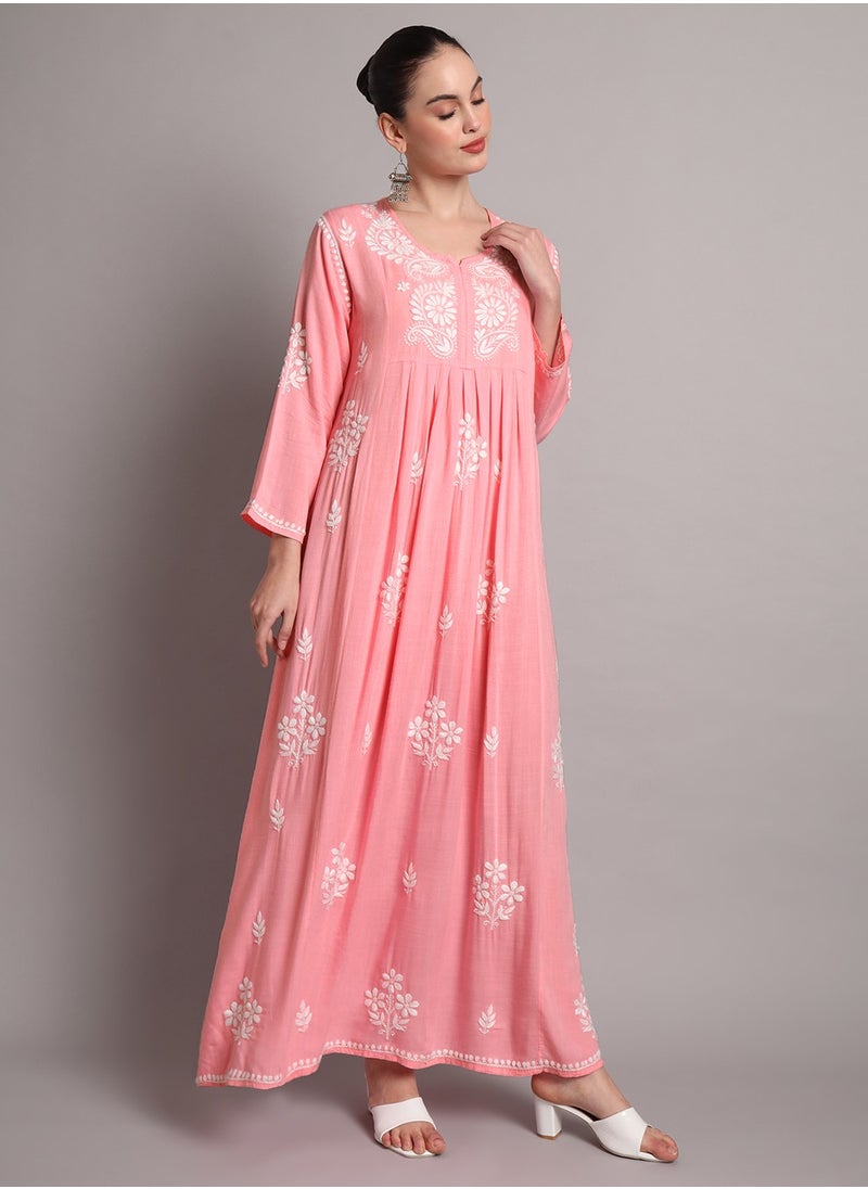 Hand Embroidered Chikankari Rayon Jalabiya-AL4012