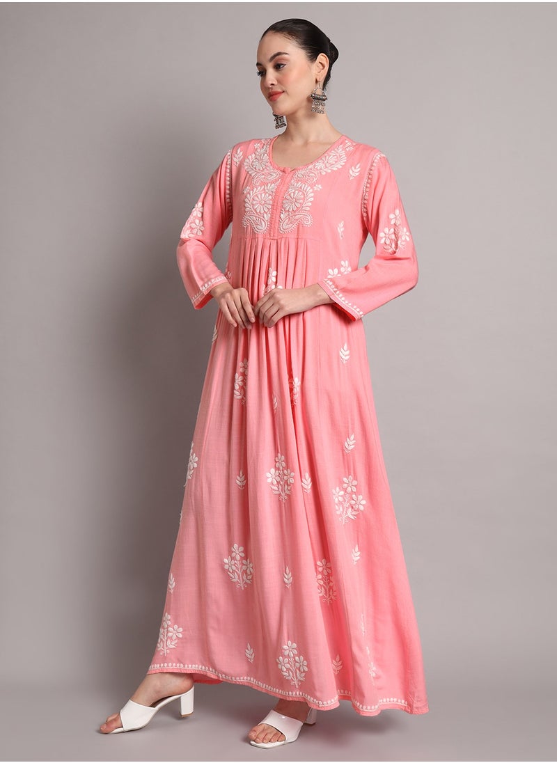 Hand Embroidered Chikankari Rayon Jalabiya-AL4012