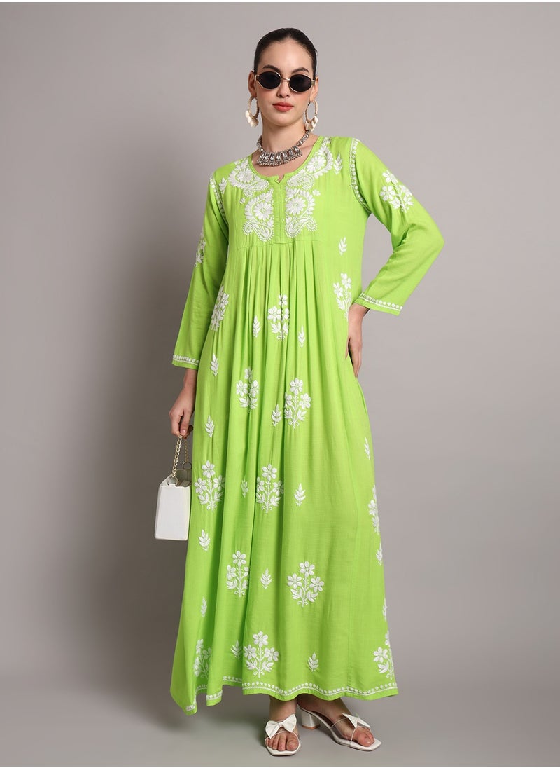 Hand Embroidered Chikankari Rayon Jalabiya-AL4012