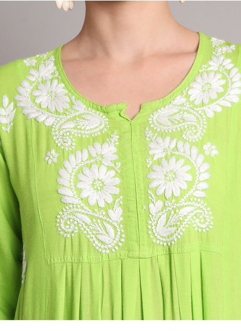 Hand Embroidered Chikankari Rayon Jalabiya-AL4012