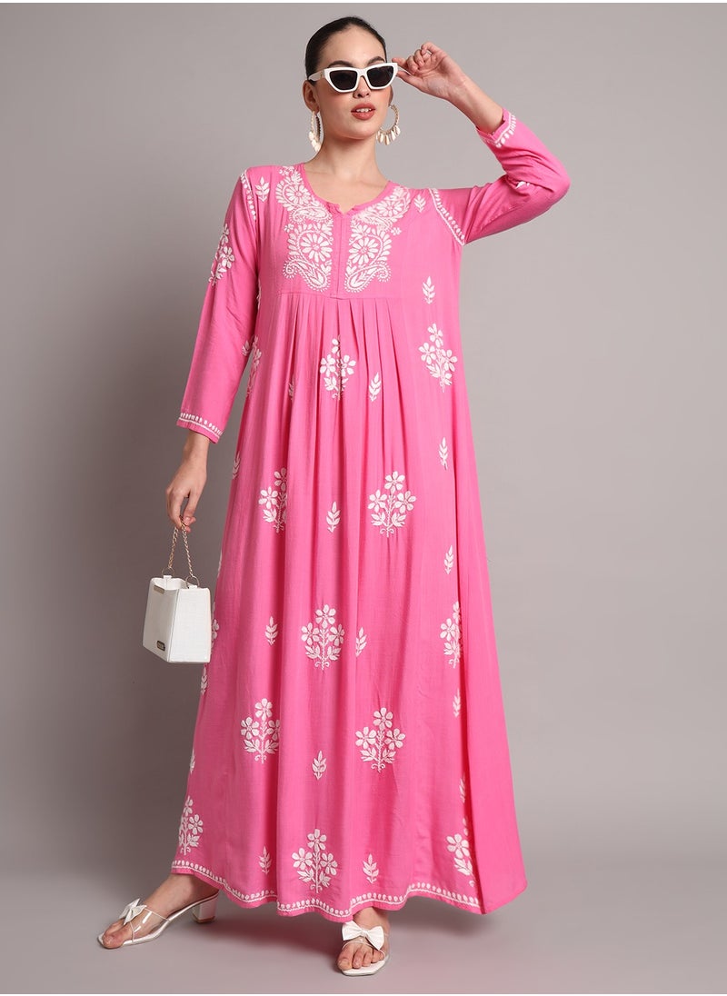 Hand Embroidered Chikankari Rayon Jalabiya-AL4012