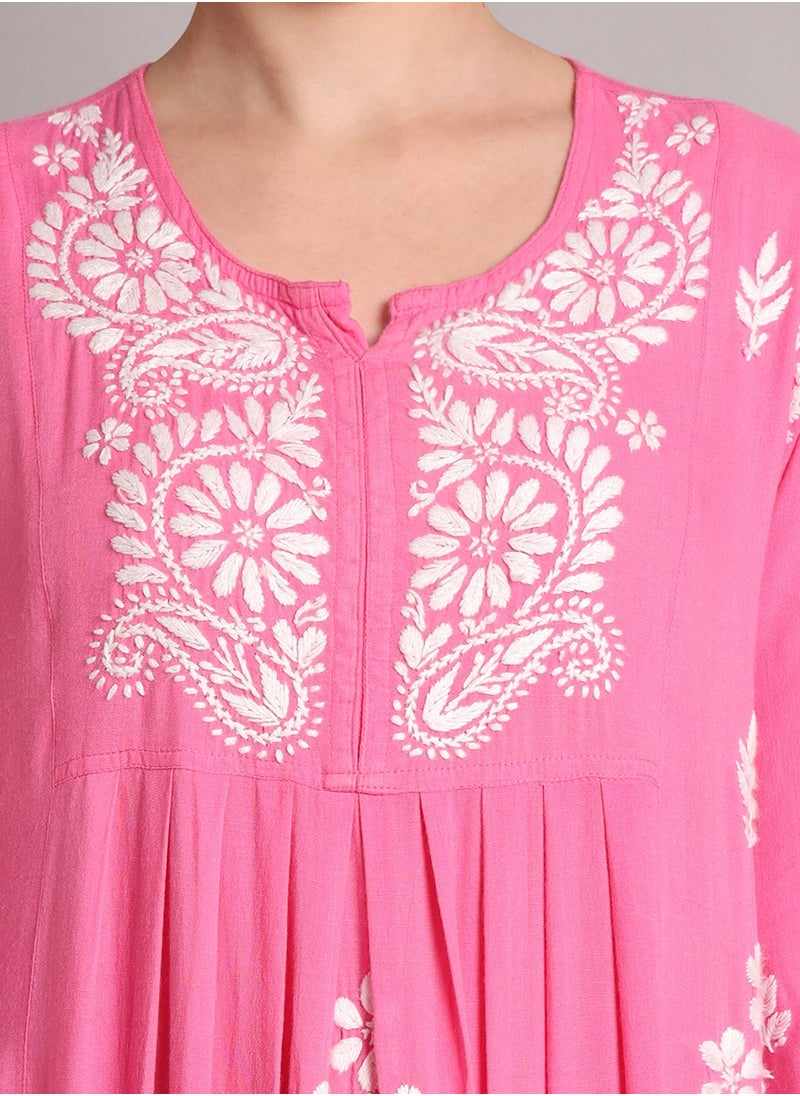 Hand Embroidered Chikankari Rayon Jalabiya-AL4012