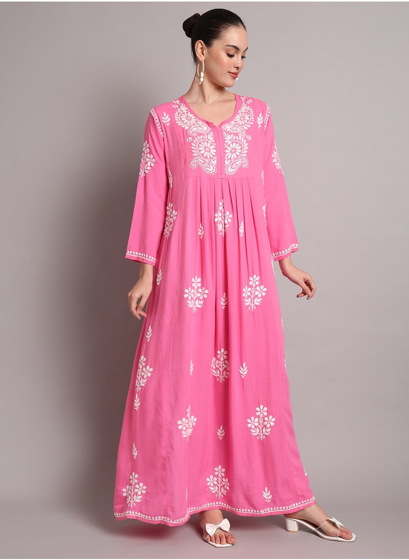 Hand Embroidered Chikankari Rayon Jalabiya-AL4012