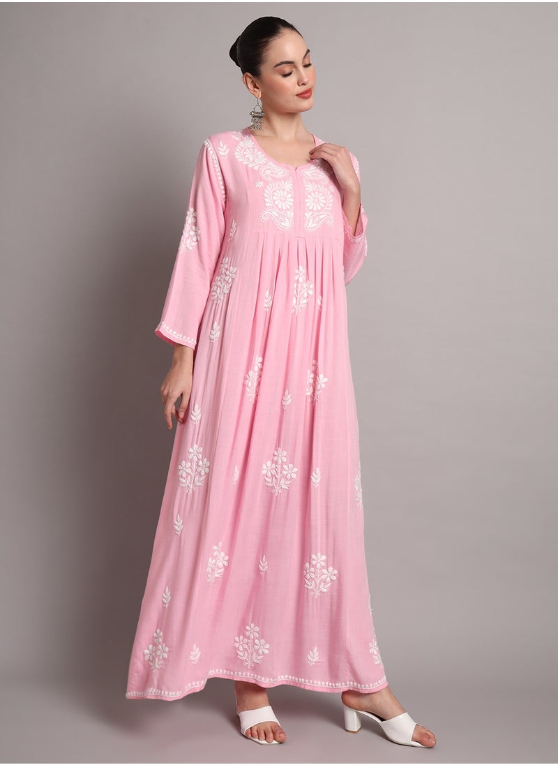 Hand Embroidered Chikankari Rayon Jalabiya-AL4012