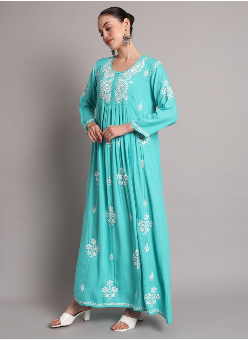 Hand Embroidered Chikankari Rayon Jalabiya-AL4012