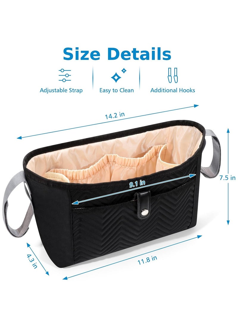 Universal Stroller Organizer, Stroller Bag Stroller Caddy Organizer, Stroller Accessories Fits for Uppababy, Baby Jogger, Nuna, Doona, Britax Strollers, Black