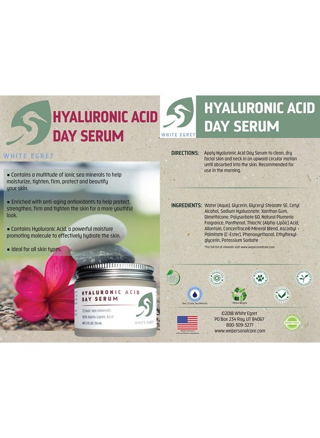 Hyaluronic Acid Day Serum With 72 Ionic Minerals And Alphalipoic Acid For Strengthening Firming And Tightening Skin 2 Fl. Oz