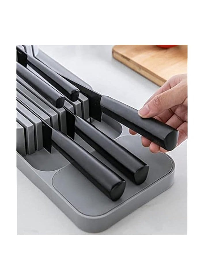 Plastic Knife Block Holder Drawer Knives Storage Rack Knife Stand Cabinet Tray Kitchen Drawer Cutlery Organizer Tableware Container