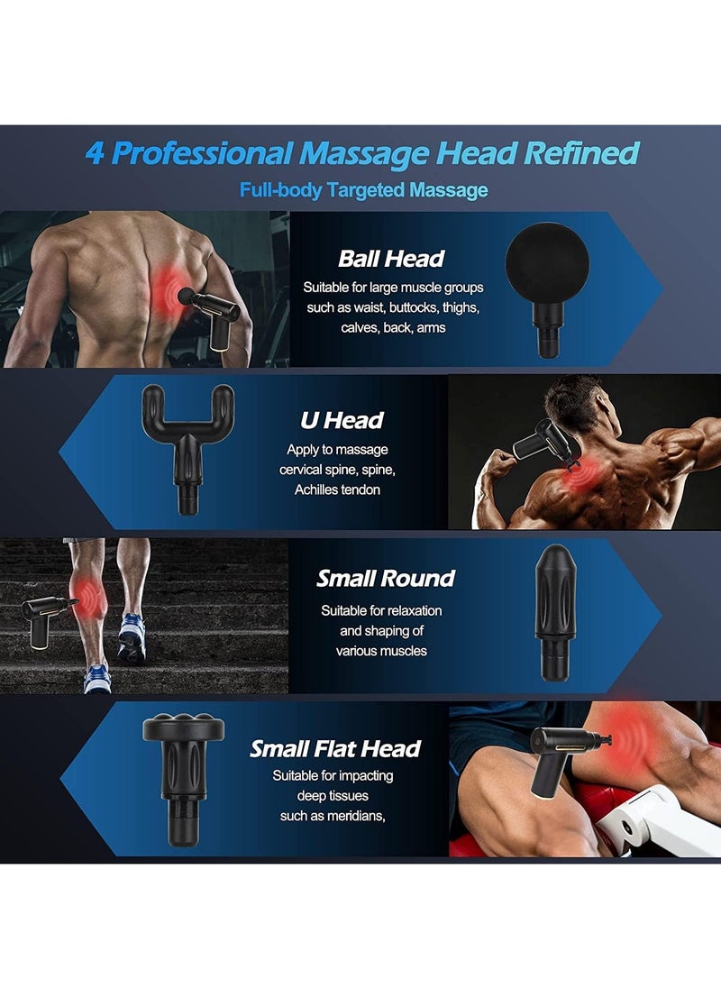 Massage Gun Deep Tissue, Portable 6 Speeds Percussion Muscle Massager with 4 Massage Heads 1800mAh Battery & Type-C Charging, 35dB Super Quiet Massage Gun for Muscle Pain Relief