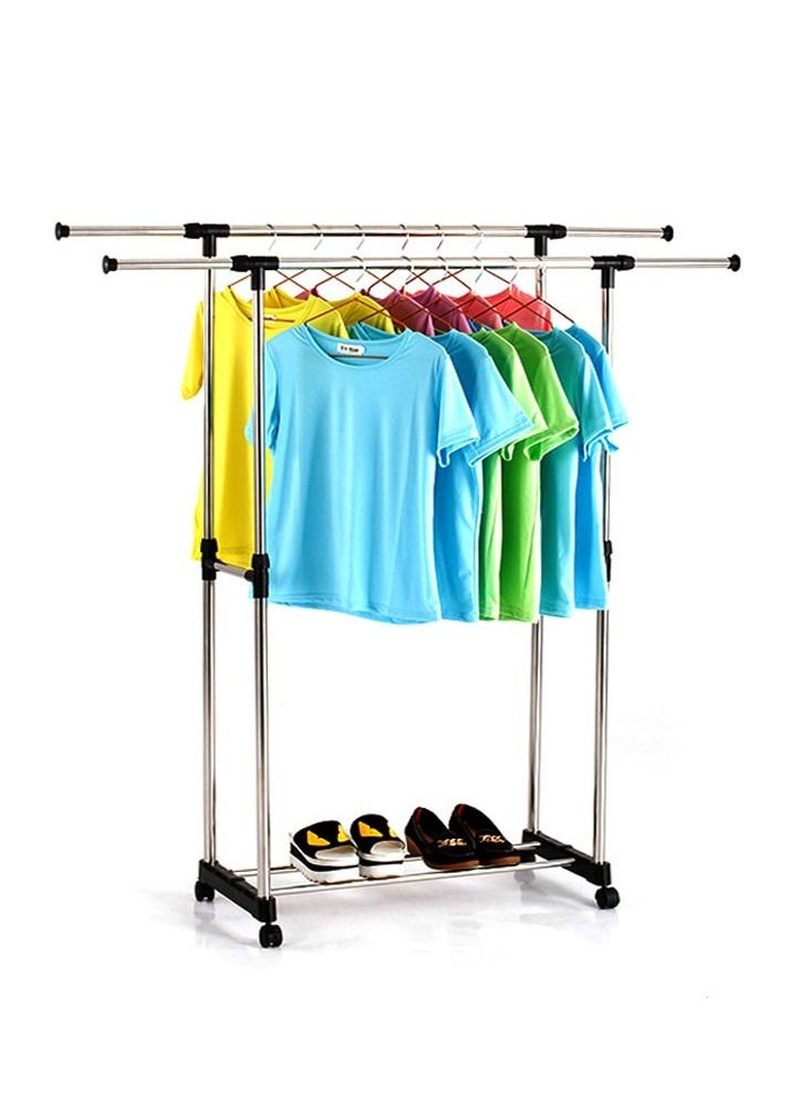 Double Pole Extendable Clothes Rack Hanger Silver