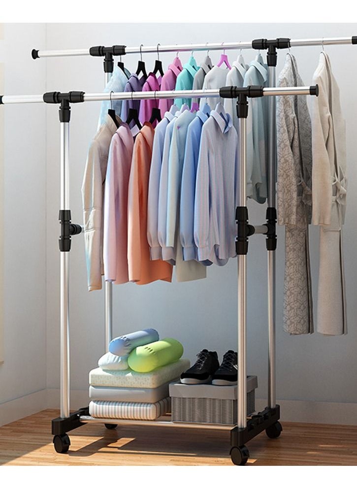 Stainless Steel Foldable Clothes and Garment Hanging Rack Double Drying Stand with Wheels