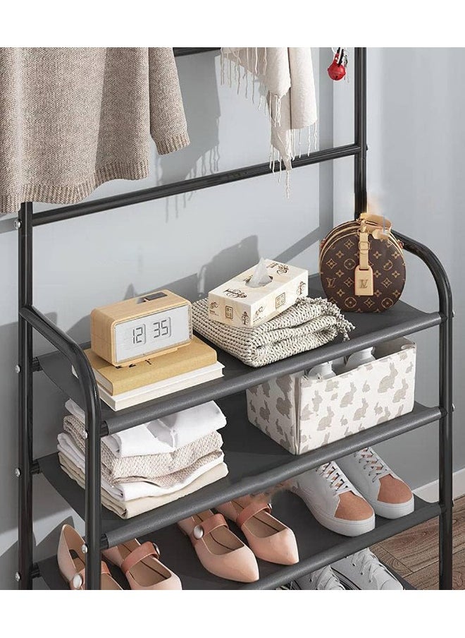 Shoes Rack Clothing Garment Multifunctional Professional Shelf Organizer 4-Tier Freestanding Hanger With Hooks And Bottom Shelves For Bedroom Doorway Bathroom