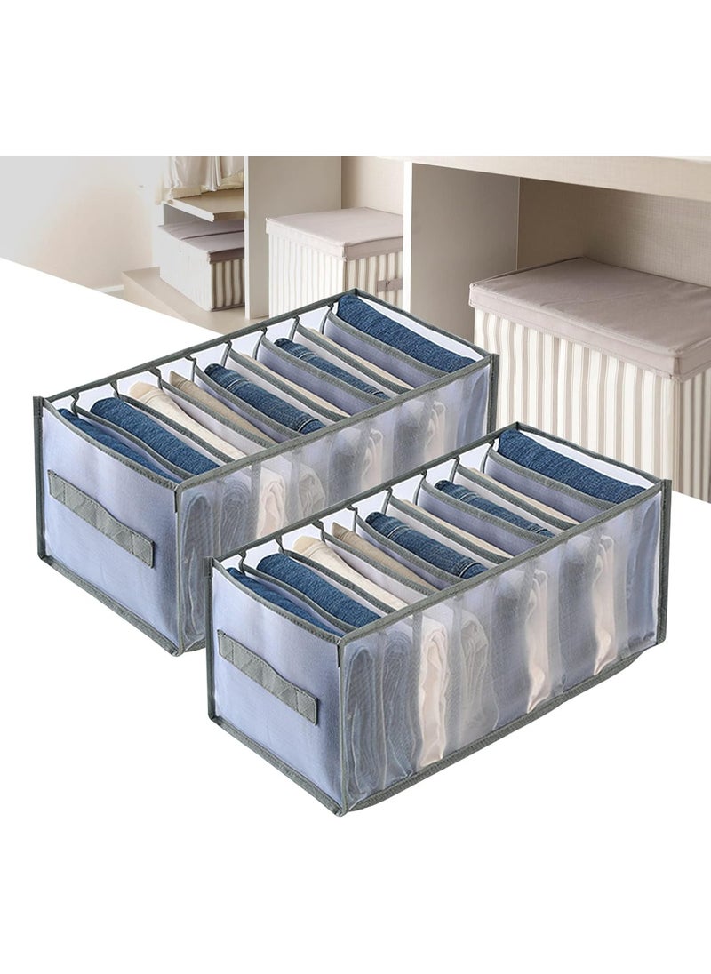 Wardrobe Clothes Organizer, 2 Pack 9 Grids Foldable & Washable Jeans Compartment Storage Closet Cabinet Organizer,Underwear Mesh Storage Boxes With Side Handles(9 Grids Grey-2pcs)