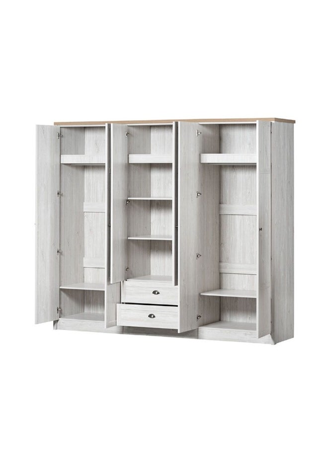 Cambridge 6-Door Wardrobe With 2 Drawers And Mirror Spacious Bedroom Storage Stylish Wardrobe With Drawers Full-Length Mirror Durable And Elegant Home Décor - Oak And White Oak