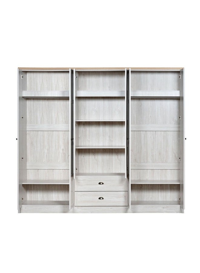 Cambridge 6-Door Wardrobe With 2 Drawers And Mirror Spacious Bedroom Storage Stylish Wardrobe With Drawers Full-Length Mirror Durable And Elegant Home Décor - Oak And White Oak