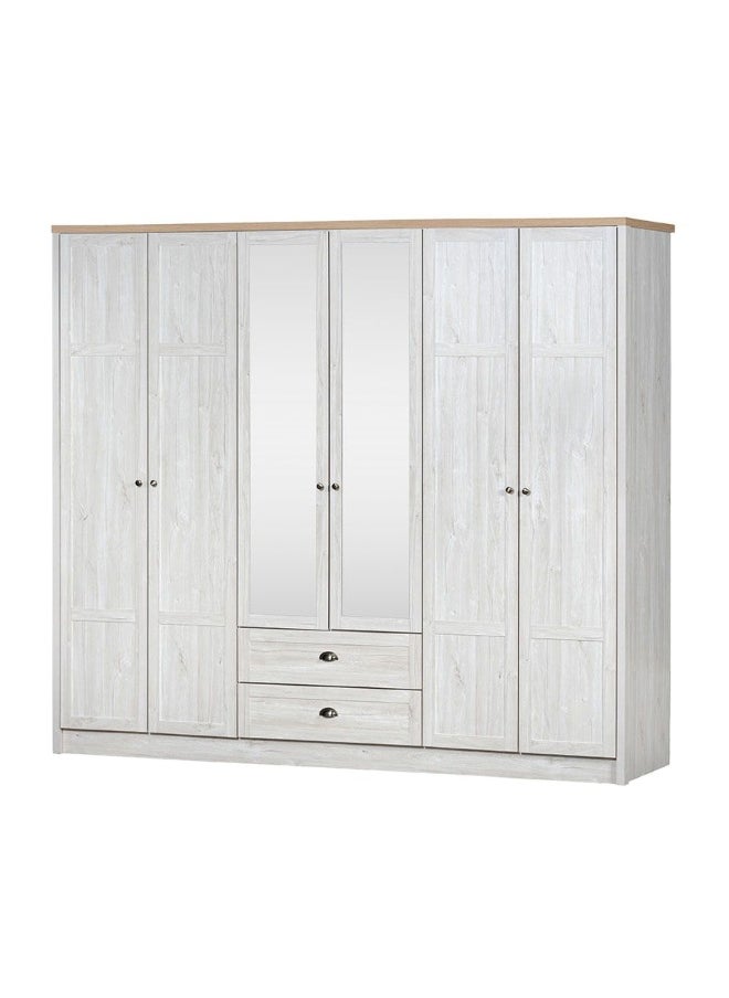 Cambridge 6-Door Wardrobe With 2 Drawers And Mirror Spacious Bedroom Storage Stylish Wardrobe With Drawers Full-Length Mirror Durable And Elegant Home Décor - Oak And White Oak