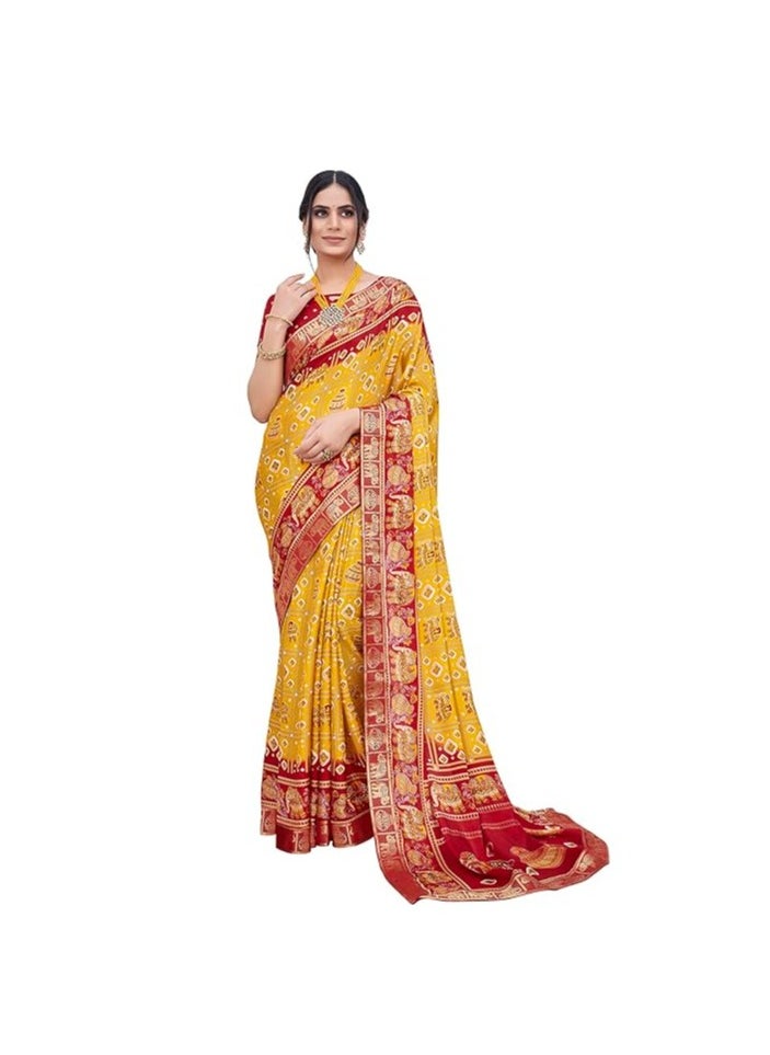 Women's Silk Saree Printed Saree With Unstitched Blouse Material - Suitable For All Occasions and Festivals