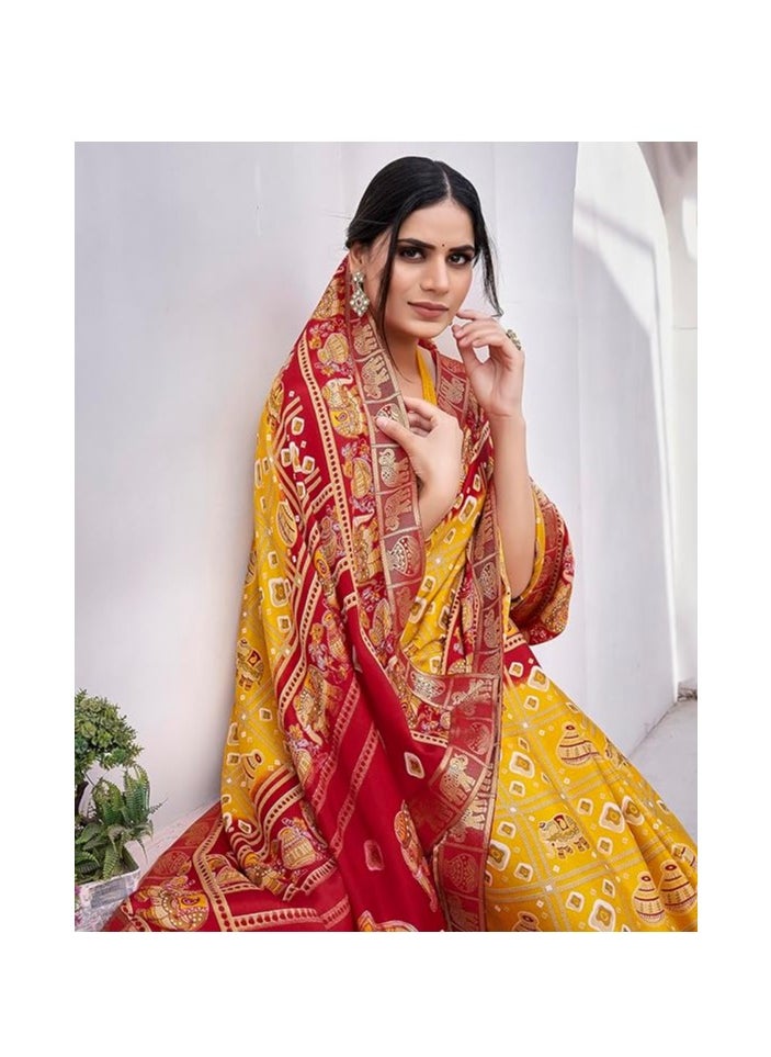 Women's Silk Saree Printed Saree With Unstitched Blouse Material - Suitable For All Occasions and Festivals