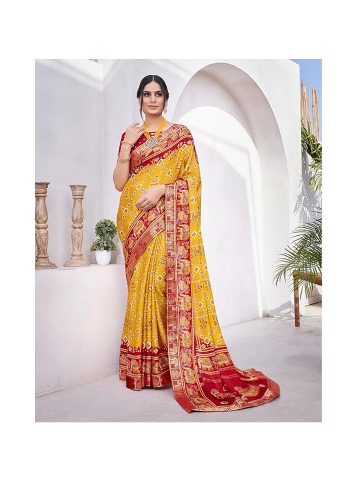 Women's Silk Saree Printed Saree With Unstitched Blouse Material - Suitable For All Occasions and Festivals