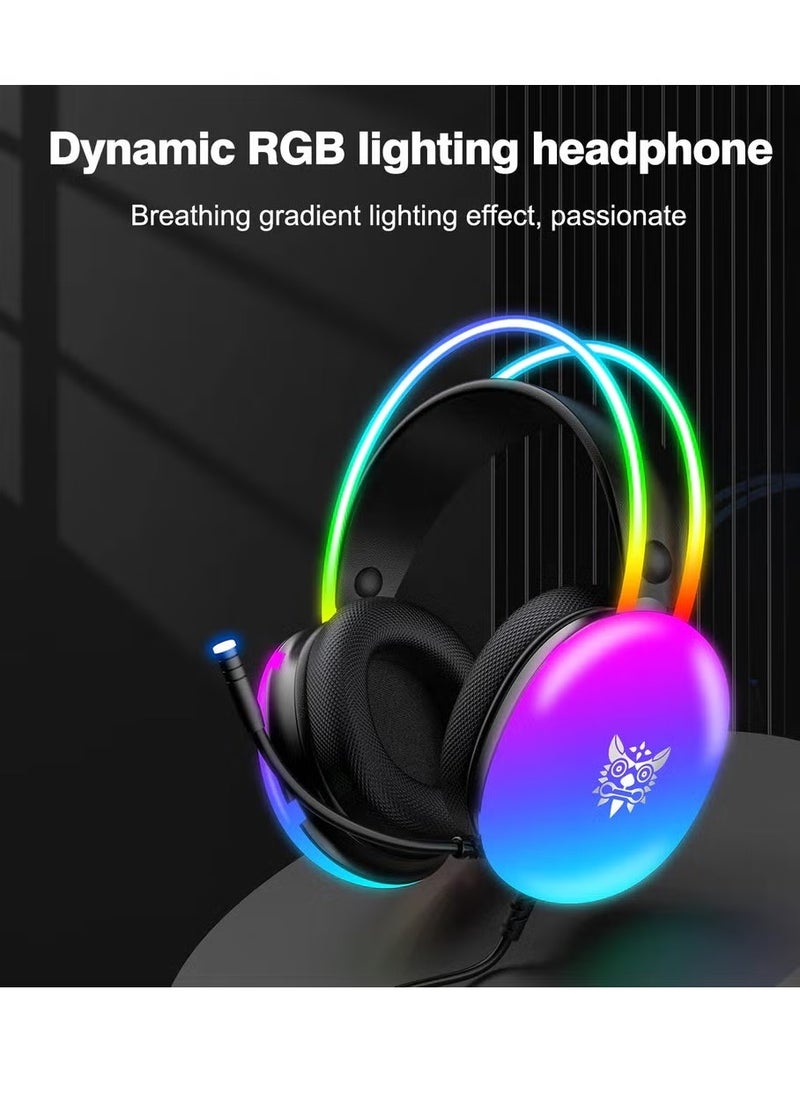 X25 RGB Gaming Headset – Immersive Stereo Sound, Noise-Cancelling Mic, RGB LED Lights – Comfortable Over-Ear Design, Adjustable Headband, Perfect for Gaming, Streaming, Video Calls – Compatible with PC, PS4, Xbox, and Mobile