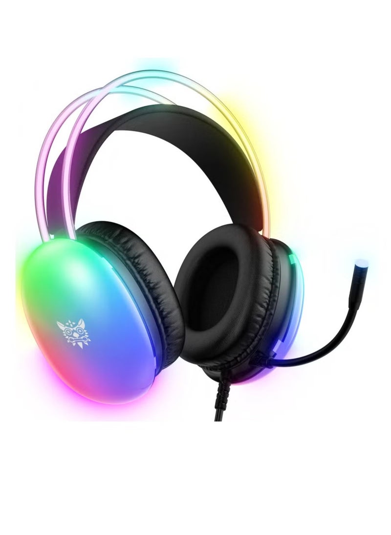 X25 RGB Gaming Headset – Immersive Stereo Sound, Noise-Cancelling Mic, RGB LED Lights – Comfortable Over-Ear Design, Adjustable Headband, Perfect for Gaming, Streaming, Video Calls – Compatible with PC, PS4, Xbox, and Mobile