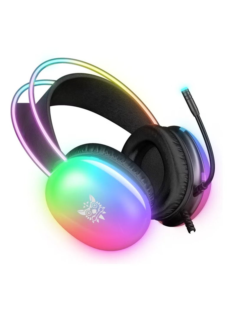 X25 RGB Gaming Headset – Immersive Stereo Sound, Noise-Cancelling Mic, RGB LED Lights – Comfortable Over-Ear Design, Adjustable Headband, Perfect for Gaming, Streaming, Video Calls – Compatible with PC, PS4, Xbox, and Mobile