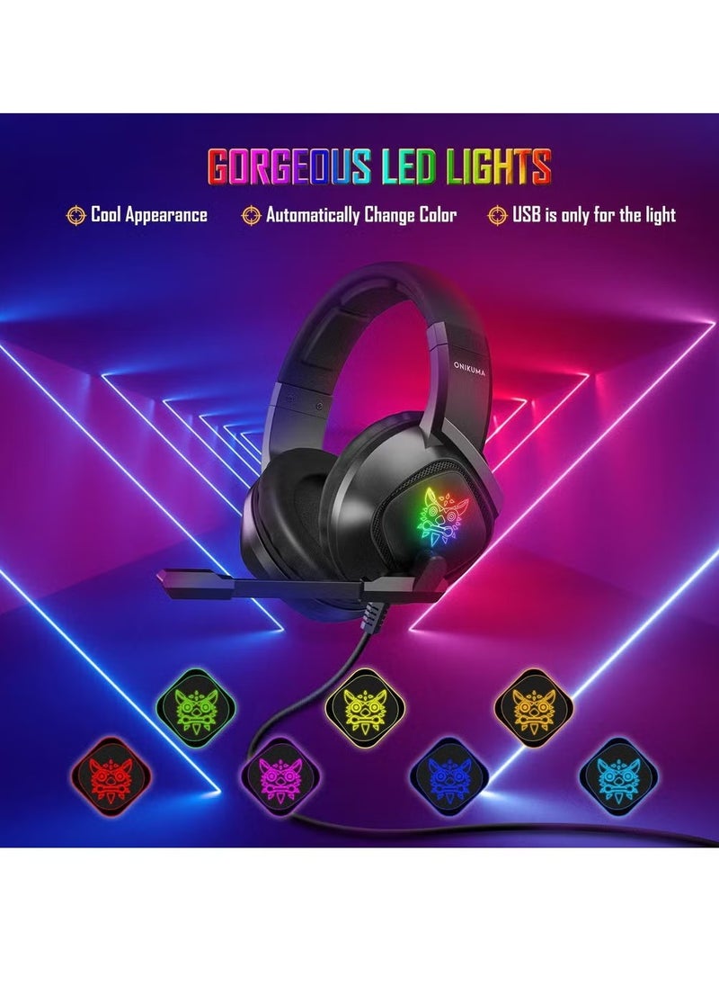 K19 Professional Gaming Headphone with RGB Backlight – Immersive Stereo Sound, Noise-Canceling Microphone, Comfortable Over-Ear Design, Adjustable Headband, Ideal for Gaming, Streaming, and Communication