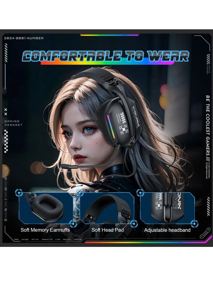 ONIKUMA GT808 Tri-mode Headphones 2.4G Multi-Mode Blue tooth V5.3 Hifi Earphones & Headphones RGB Wired Gaming Headset With Mic