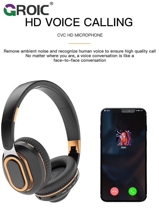 Portable Wireless Headphones, Foldable Lightweight Over-Ear Headphones, Ergonomically Designed Bluetooth Headphones, Soft and Comfortable for Office, School, Travel, Sports