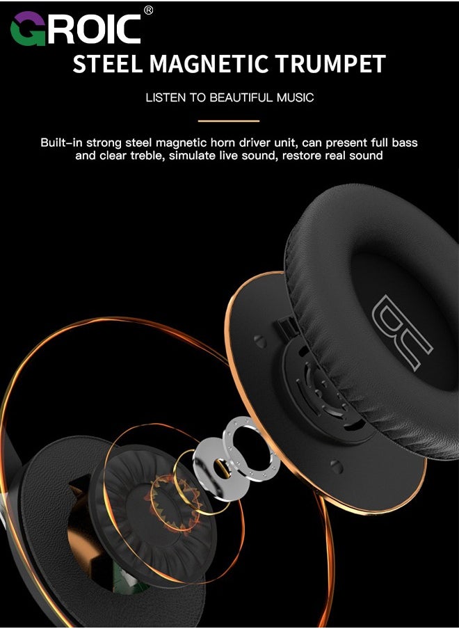 Portable Wireless Headphones, Foldable Lightweight Over-Ear Headphones, Ergonomically Designed Bluetooth Headphones, Soft and Comfortable for Office, School, Travel, Sports