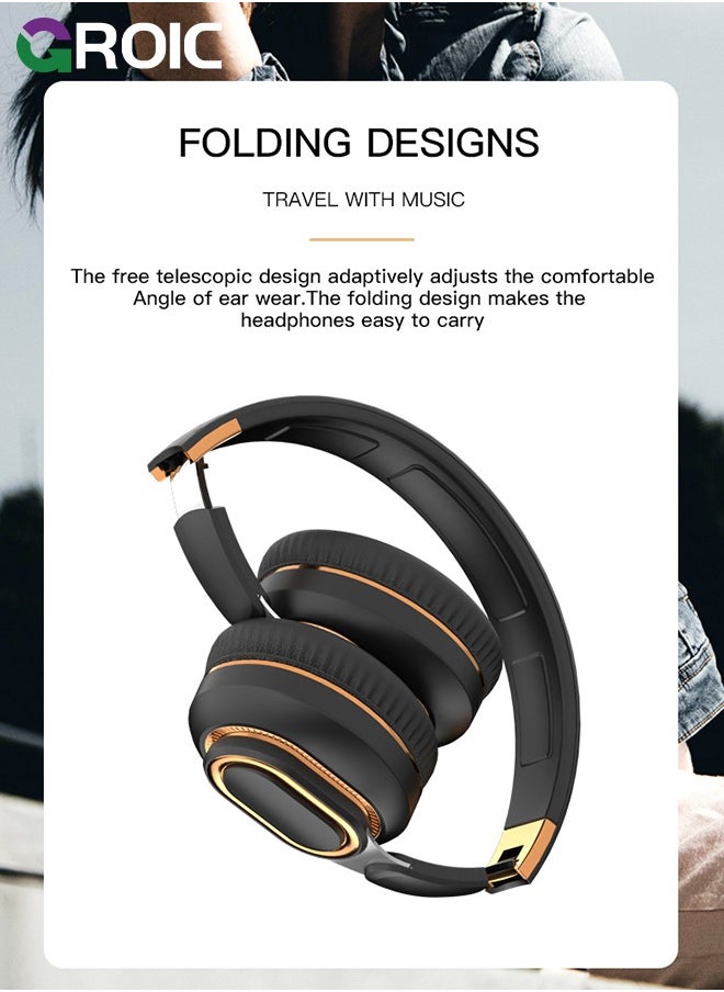 Portable Wireless Headphones, Foldable Lightweight Over-Ear Headphones, Ergonomically Designed Bluetooth Headphones, Soft and Comfortable for Office, School, Travel, Sports