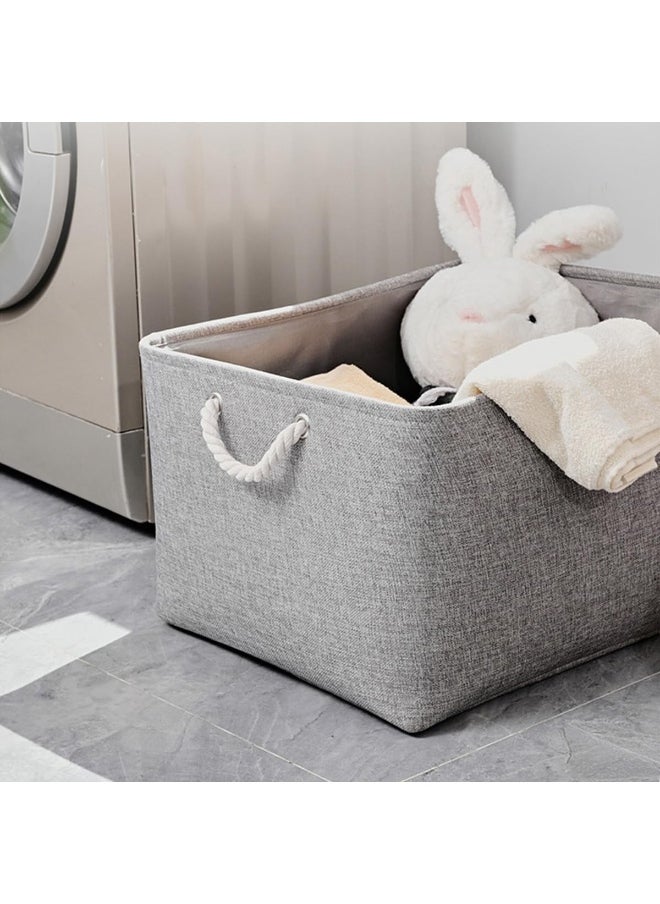 3PCS Collapsible Rectangular Storage Basket with Handles, Storage Bins Organizer Shelf Basket for Organizing Shelves, Closets, Clothes, and Toy (Gray)