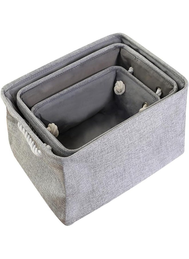 3PCS Collapsible Rectangular Storage Basket with Handles, Storage Bins Organizer Shelf Basket for Organizing Shelves, Closets, Clothes, and Toy (Gray)