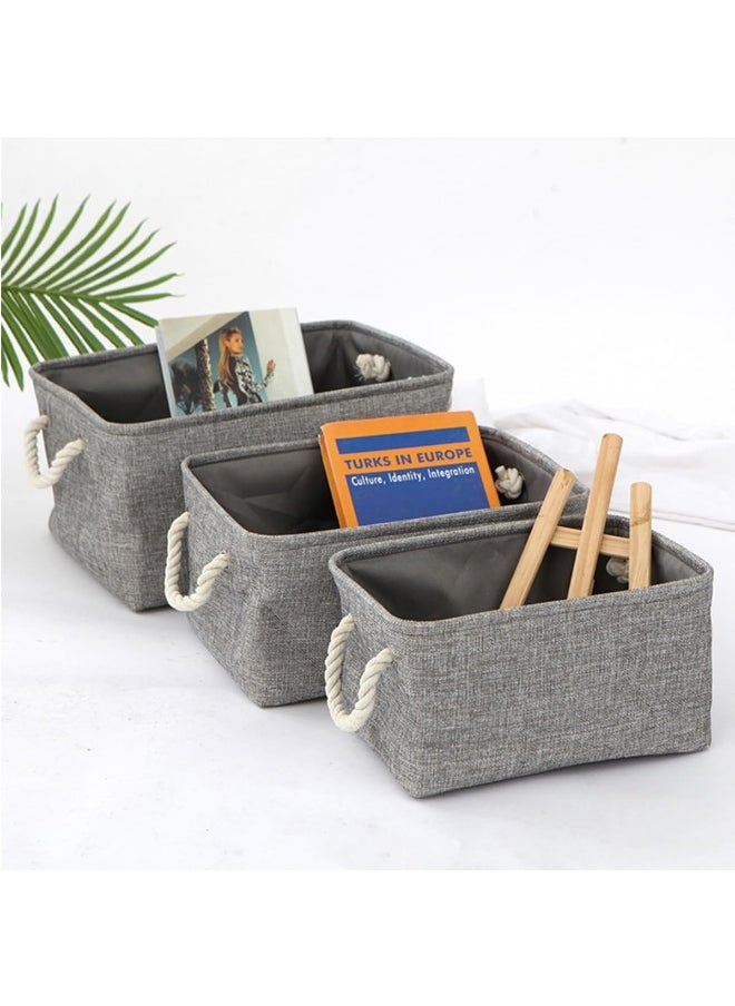 3PCS Collapsible Rectangular Storage Basket with Handles, Storage Bins Organizer Shelf Basket for Organizing Shelves, Closets, Clothes, and Toy (Gray)